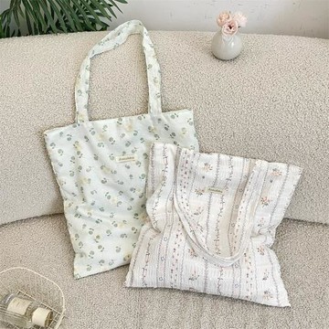 6472 甜妹風蕾絲蝴蝶結碎花包大容量慵懶風單肩包學生帆布購物袋