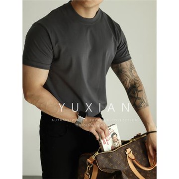 YUXIAN美式精梳綿230克純棉雙紗筒織短袖圓領基礎休閑商務春夏季