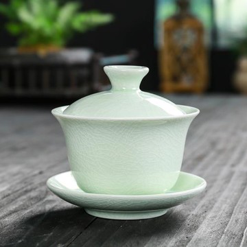汝窯蓋碗陶瓷玉質汝瓷開片可養功夫茶具三才碗家用大號單個泡茶器