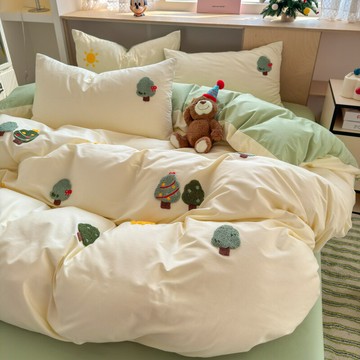 床包組 三件組 四件組  床單被套枕套床包 家用寢具全棉毛巾繡卡通四件套小清新純棉學生宿舍床單被套床上用品13372