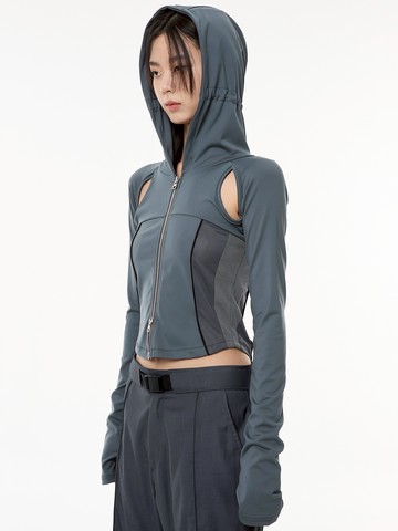 19.Division Cut-Out Zip-Up Hoodie _ Charcoal