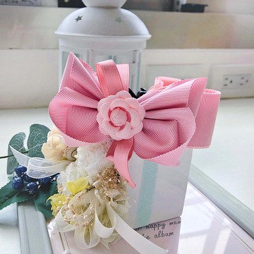 手工花氣質蝴蝶結髮夾相交夾馬尾夾-條紋粉