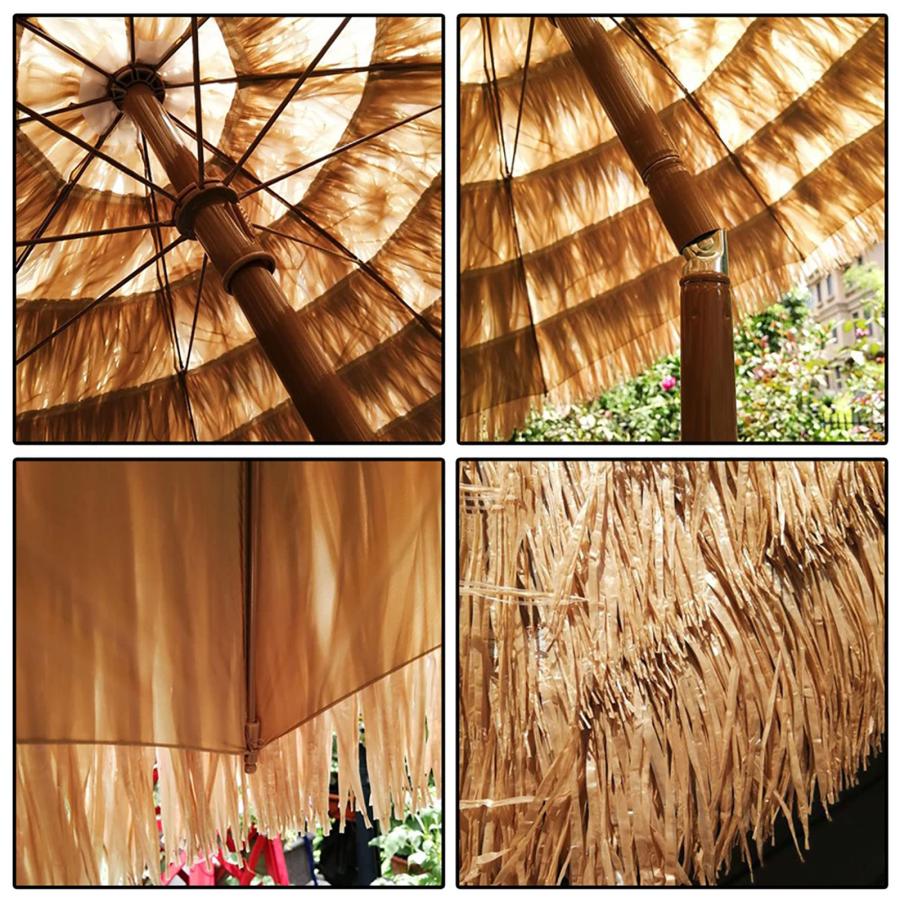 200cm Thatch Patio Umbrella, Tropical Hawaiian Beach Straw Parasol Umbrella With Tilt, Straw Top With Sun Shade Fabric, For Outdoor, Sunshade, Gardens