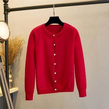 紅色針織開衫女秋裝2025新款春秋韓版外套毛衣女外搭修身短款上衣