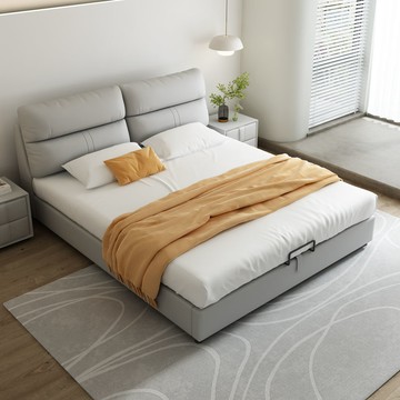 免運 主次臥室真皮床 真皮床現代簡約床雙人1.8x2米主臥婚床儲物1.5米輕奢軟包床