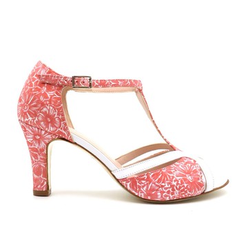 Coco珊瑚花朵高跟鞋寬7cm 37