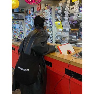 【通勤百搭】Ann Demeulemeester安特衛普黑色經典標語帆布tote包