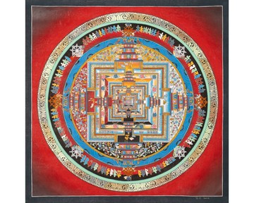 时轮曼荼罗——饰以24K金的手工西藏唐卡