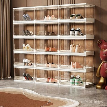 免運 新款透明PET鞋櫃免安裝鞋盒收納櫃鞋子整理盒網紅塑料靴子展示櫃 側開 硬盒 球鞋收納 穩固疊加 鞋盒
