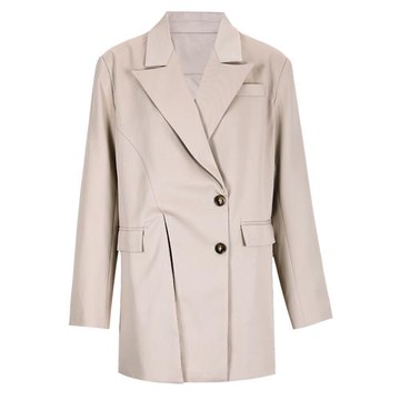 EAM STUDIO韓版寬松西裝外套女設計感解構開叉廓形中長款西服春秋