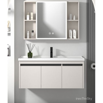 全臺可上門安裝 開立統編 鋁蜂窩浴室櫃陶瓷一體洗臉盆組閤簡約衛生間智能洗手盆洗漱臺麵盆