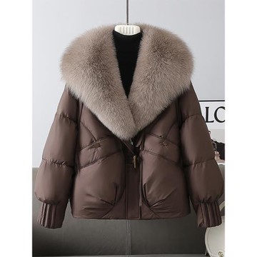 (免運)高級感超好看海寧皮草羽絨棉服女2025冬季新款狐貍毛大毛領外套