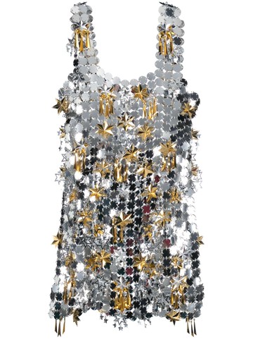 Rabanne - star-embellished chainmail minidress - women - Polyester/Steel - 38 - Silver