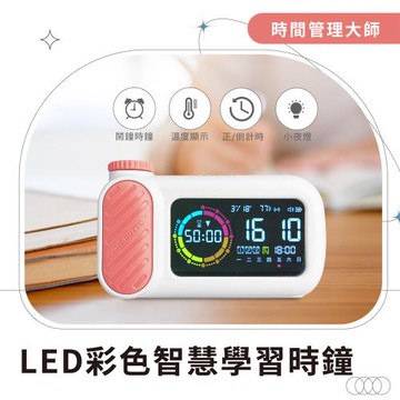 LED彩色智慧聲控學習時鐘－鬧鐘 溫度日期顯示多功能合一