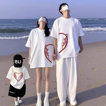 台灣出貨 大尺碼純棉情侶上衣 洋氣親子裝 純棉短袖親子服夏季 家庭裝 家庭服 全家裝 全家服 母女裝 夏天情侶裝 父子裝