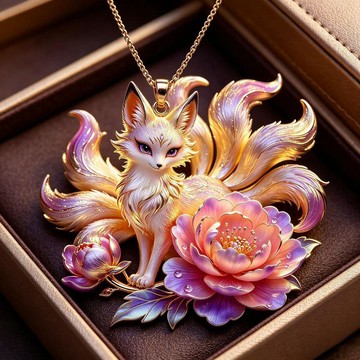 臺灣出貨✈️【可開發票】狐影花間流光溢彩金屬項鍊吊墜古風純手工靈狐牡丹輕奢送女友吊墜