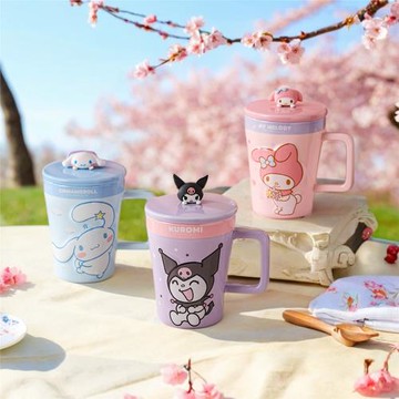 三麗鷗美樂蒂庫洛米玉桂狗聯名陶瓷馬克杯帶蓋勺咖啡杯高檔精致女