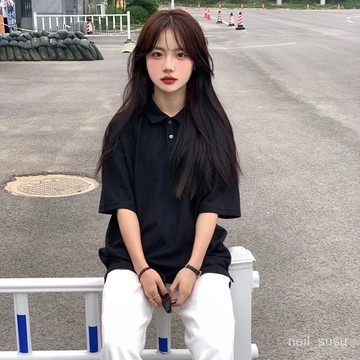 P3-【限時特賣】短袖上衣 polo上衣 翻折領上衣 短袖T恤 RPB華夫格翻領polo衫小狗T恤女刺繡簡約套頭寬鬆夏裝