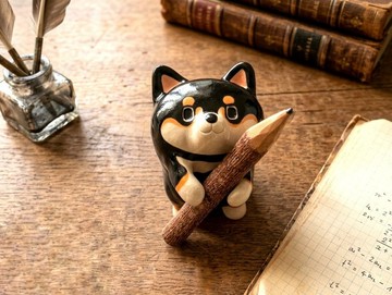 手作黑柴犬筆筒 日本陶瓷擺飾