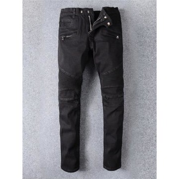 歐美街頭潮流牛仔褲潮男青年黑色彈力修身小腳褲膝蓋褶皺紋機車褲