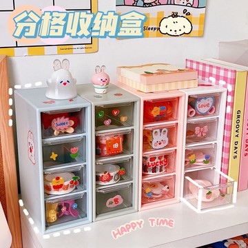 簡約透明抽屜式收納盒辦公室桌面網紅少女心化妝品整理置物架