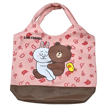 LINE FRIENDS 後帆布托特袋  草莓粉  55x29x15cm