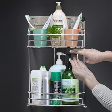 不銹鋼免打孔衛生間置物架壁掛式雙層洗手間廚房收納浴室墻上免釘