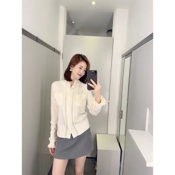 2025春秋新款法式單排扣花邊袖修身針織開衫設計感小眾外套女上衣