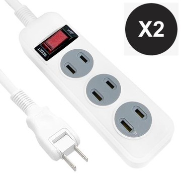 【威電】2入組CK-2132-4 2孔1開3插 過載斷電 電源 4尺 延長線1.2m(180度平貼插頭)