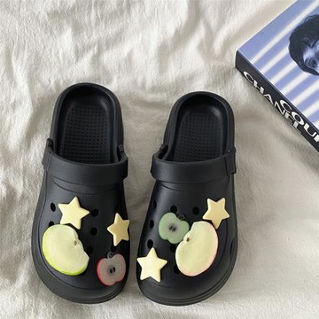 喜叔 蘋果鞋花洞洞鞋女款外穿夏季可愛包頭涼拖鞋厚底增高沙灘鞋