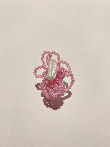 異星花語單朵花耳環 粉紅泡泡與藍橘子