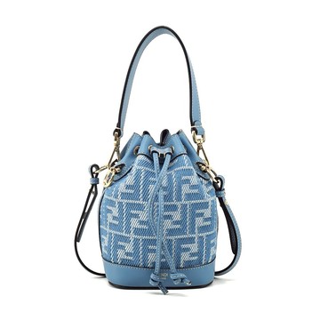 [平輸版]FENDI Mon Tresor FF刺繡牛仔布迷你水桶包(藍色)真品平輸