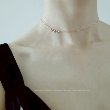 定制通體925純銀 可調節長度 波浪精致鑲鉆 頸鏈鎖骨鏈項鏈1入