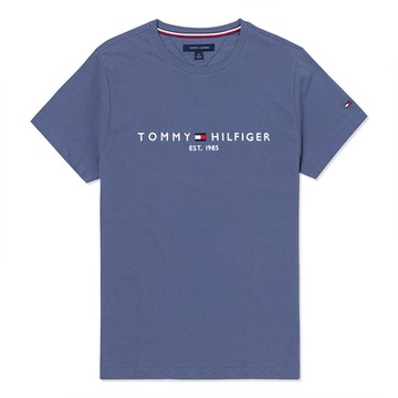 TOMMY 熱銷刺繡1985文字Logo圖案短袖T恤-灰藍色