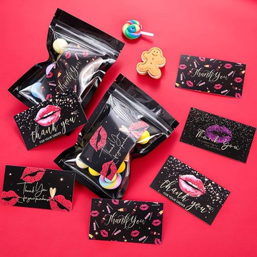 【現貨免運發票】奢華感謝小卡 口紅 唇膏 化妝品 賣家專用 50/包 感謝購買 商業裝飾 貼紙標簽卡片