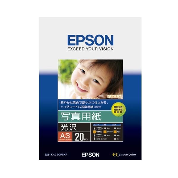 (まとめ) エプソン EPSON 写真用紙〔光沢〕 A3 KA320PSKR 1冊（20枚） 〔×5セット〕