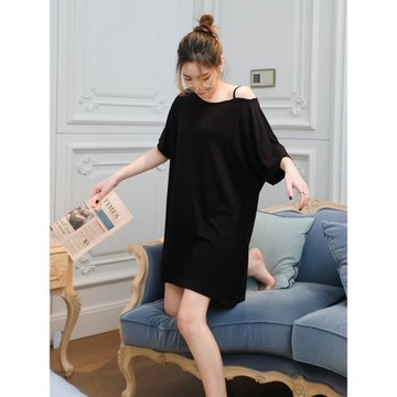 夏季性感吊帶睡裙女薄款露肩莫代爾家居服中長款寬松大碼可外穿