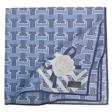 LANVIN 浪凡  玫瑰圖案滿版雙LL大款帕領巾(藍色)