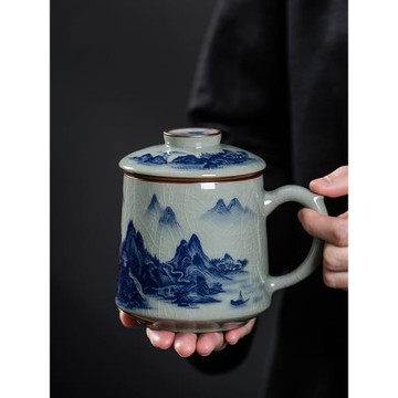 景德鎮青花泡茶杯茶水分離陶瓷辦公杯過濾帶蓋瓷杯子家用男女單杯