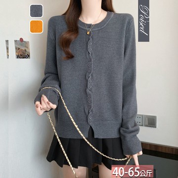 針織扭結交錯釦圓領開衫(2色) F【716415X】【現+預】☆流行前線☆