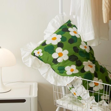 樂天精選~1對裝荷葉邊純棉枕套一對裝綠色文藝花邊款枕頭套- 雙11全館免運