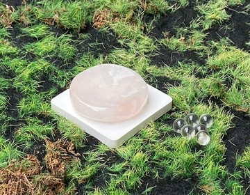 圓圓滿滿粉嫩粉晶圓盤x可愛白水晶小迷你球6顆套組 旺人緣 淨化