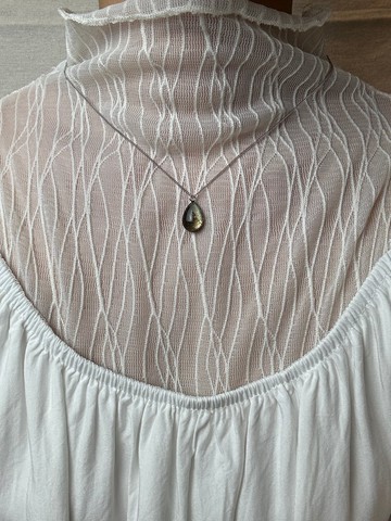 【聖誕禮物】森林微光 墨綠色 水滴型 不銹鋼鏈條 手繪項鍊