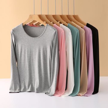 莫代爾超薄內衣女士薄款打底棉毛衫春秋內搭長袖秋衣線衣保暖上衣