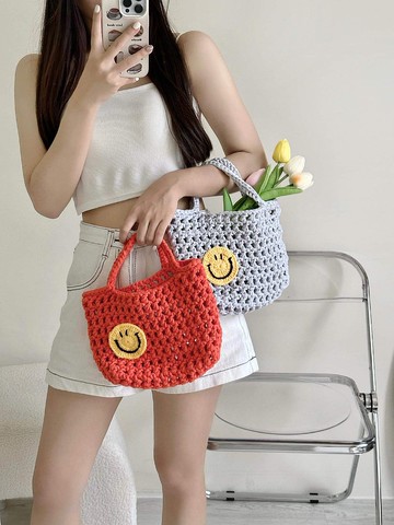 Diy鉤織手提笑臉網格包【Crochet bag】材料包