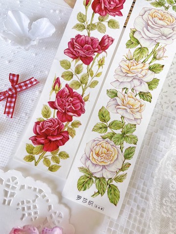 羅莎織 薔薇柄 バラ 淡彩2色 PET 和紙膠帶 (kiss-cut)