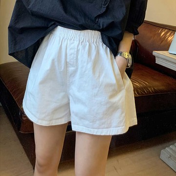 🚀台灣出貨虧本衝評🚀日本🇯🇵 白色短褲女夏季薄款松緊腰寬松小個子a字顯瘦休閑闊腿褲子ins潮