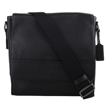 COACH  壓印LOGO 荔枝紋皮革直式斜背包(黑色)