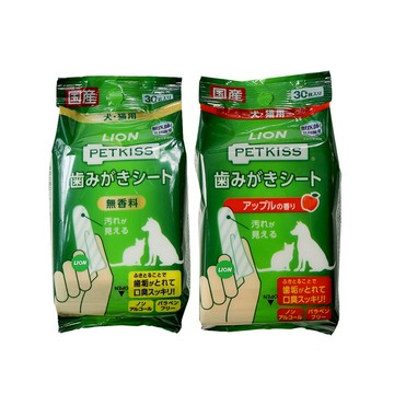日本LION PETKISS寵物系列 犬貓通用齒垢清潔布巾(30入)