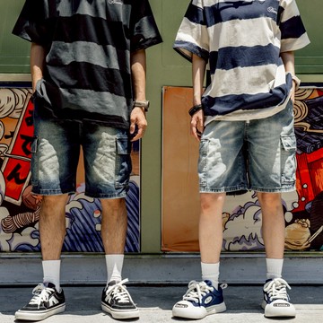 【YIJIAYI】刷白口袋牛仔短褲 牛仔短褲 水洗牛仔褲 口袋牛仔短褲 牛仔褲 抽繩 (523)